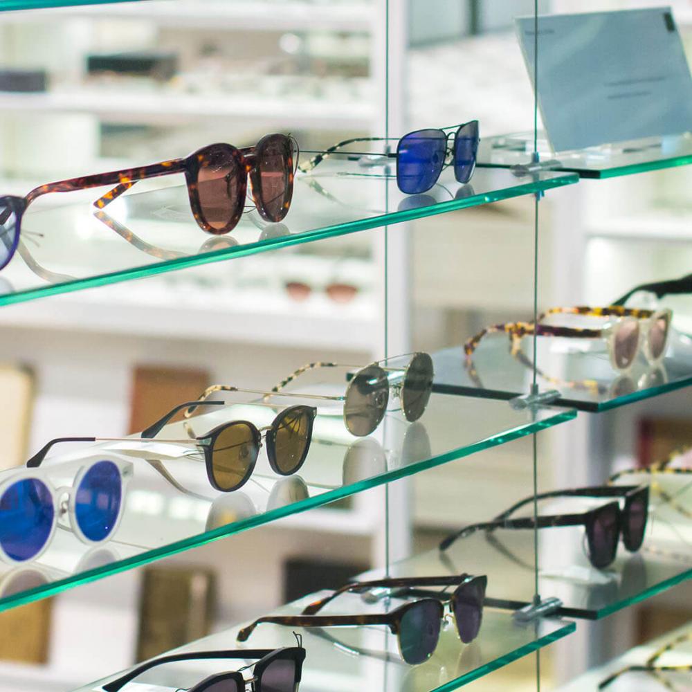 Sun glasses on shelf in shop